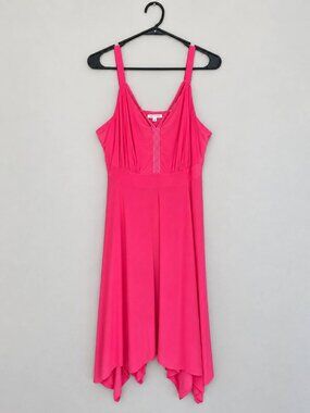 Notations Hot Pink Stretch Handkerchief Hem Dress Size L Like New
